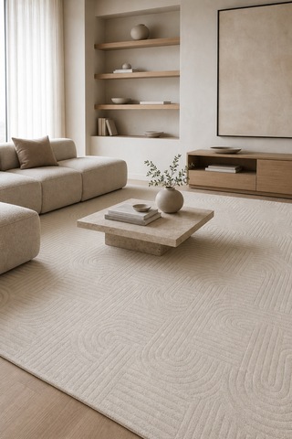 Novax Duris Geometrik Beyaz Kaymaz Taban Yıkanabilir Salon Halısı