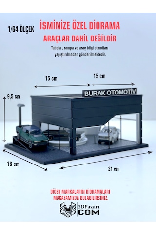 1/64 Ölçekli Siyah Renk Showroom Tasarımlı Diorama Araç Sergileme Garajı 3d Baskı