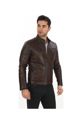 New Zaya Leather Erkek Biker Deri Ceket -