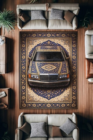 Mercedes Araba Desenli Halı Dijital Baskı Yıkanabilir Kaymaz Taban Leke Tutmaz