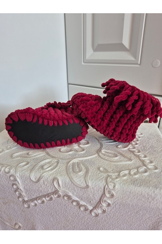 Designbynes El Örgüsü Bebek Panduf Bordo Renk