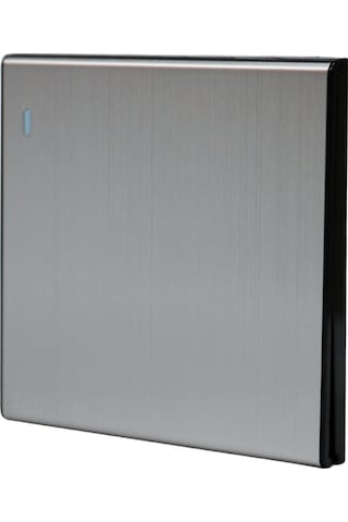 MERALLI INOX 1'li anahtar, hakiki fırçalanmış paslanmaz çelik, çerçevesiz 86×86 Düz kasa dahil