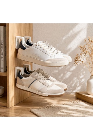 Duvar Tipi Ayakkabı Askısı 2 Li Set Sneaker Duvar Rafı Yer Kaplamayan Organizer Beyaz