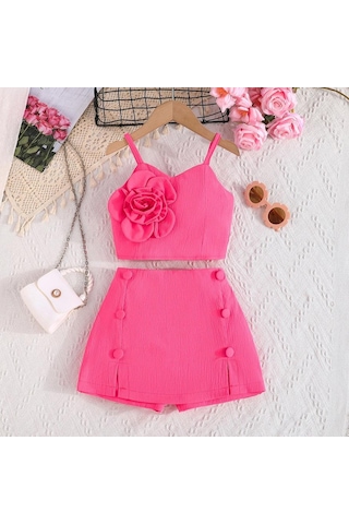 2-8y Çocuk Giyim Yeni Etek Takım Elbise Moda Sevimli Bebek Kız Halter Büyük Çiçekler + Yarım Vücut Etek 2 Adet Kırmızı