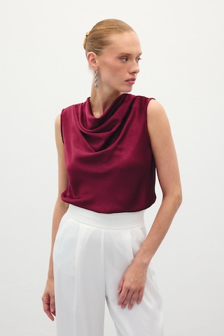 Sateen Degaje Yaka Saten Bluz - Bordo-136198 Bordo