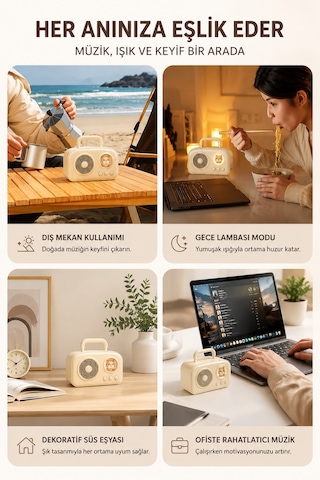 Taşınabilir Özel Tasarım Güçlü Ses 5w Kedi Figürlü Bluetooth, Aux, Tf Kart Destekli Hoparlör