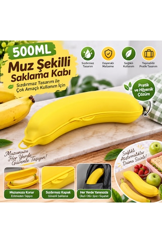 Muz Şekilli 500ml Saklama Kabı Beslenme Kabı Saklama Kutusu - 2 Adet Sarı