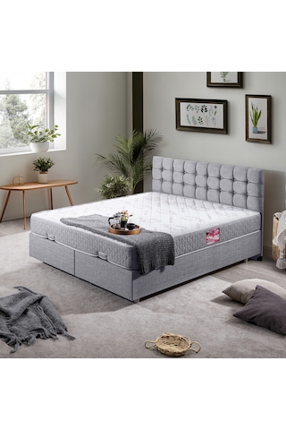 Venedik Çift Kişilik Baza Başlık Letto Yatak Seti - Açık Gri 150 x 200