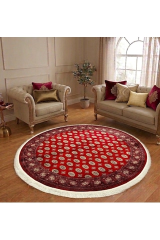 Buhara 160 X 160 Yuvarlak İpek Halı Kırmızı