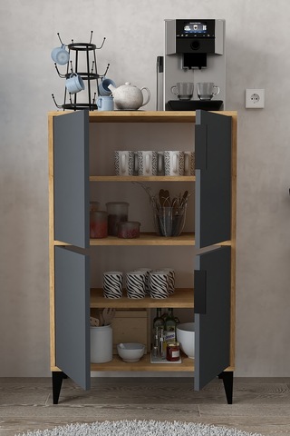 1403 Ada Çok Amaçlı Dolap , Kahve Köşesi , Kiler Dolabı , Mutfak Standı 4 Kapılı , Safir Antrasit Antrasit - Safir