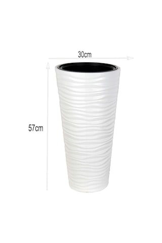 Beyaz Kumsal Vazo Dekoratif Uzun Saksı 5.5 lt 30*57cm