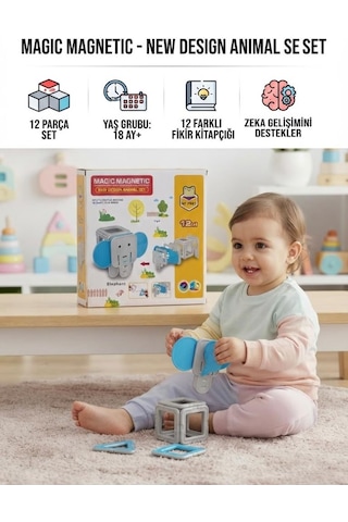 Minik Mimarların İlk Eğlence Seti: 12 Parça Manyetik Fil Blokları Eğlenceli Eğitici Set