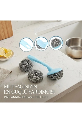 12 Adet 3+1 Bulaşık Top Teli Uzun Saplı 5468