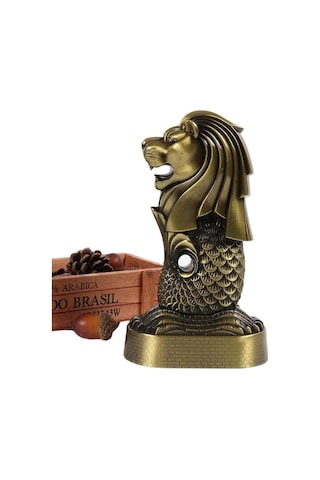 Vintage Metal Singapur Merlion Biblo Antik Bronz 16 Cm