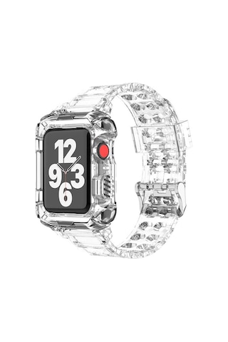 Wozlo Apple Uyumlu Watch 1, 2, 3, 4, 5, 6, 7, 8, Se Kasa Koruma 42/44/45mm Spor Kordon Kayış - Şeffaf
