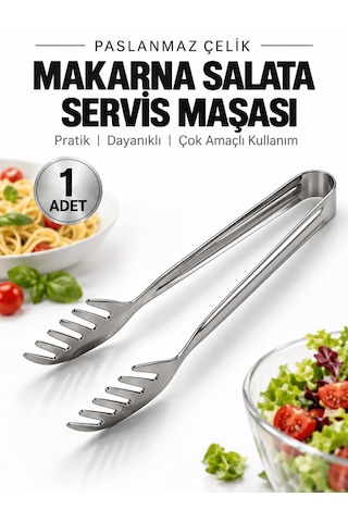Beylini Paslanmaz Çelik Makarna Maşası 22 Cm Salata Servis Maşası Metal Spagetti Mutfak Maşası