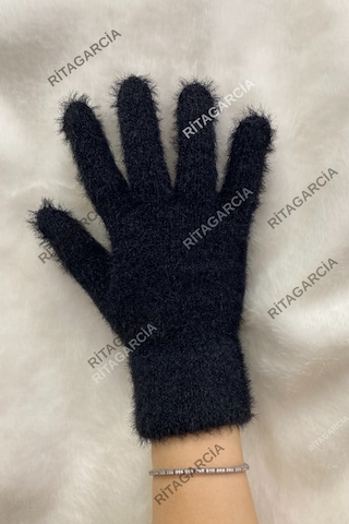 Peluş Uzun Eldiven Siyah
