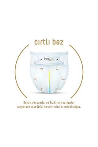 Pure Baby Organik Pamuklu Cırtlı Bez 3'lü Paket 1 Numara Yenidogan 192 Adet 3'lü