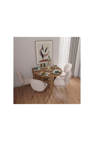 Pratik Katlanır - Açılır Kapanır Yuvarlak Mutfak Yemek Çalışma Masası - 145 Cm X 90 Cm - %100 Mdf Atlantik - Çam
