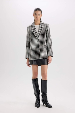 DeFacto Oversize Geniş Kalıp Ceket Yaka Düğmeli Tweed Desenli Blazer Ceket V2814AZ24AUBK81 Siyah