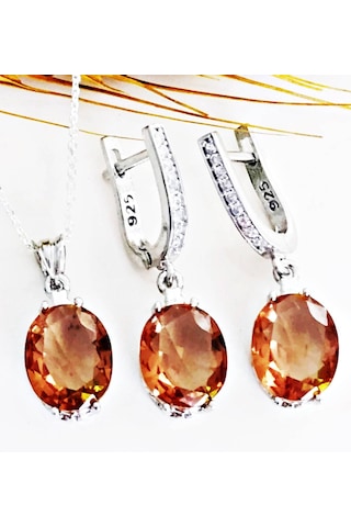 Lilahgümüştr Gümüş Oval Zultanit Taşlı Kadın Kolye Küpe