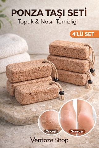 4 Adet Doğal Ponza Taşı Seti Selülit Karşıtı Ve Batık Giderici Vücut Peeling Topuk Taşı Çok Renkli