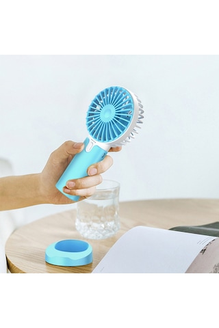 Honmex Usb Şarj Edilebilir El Fanı - Led Işık Ve 3 Hızlı Modlu Taşınabilir Mini Soğutucu X2 Mavi