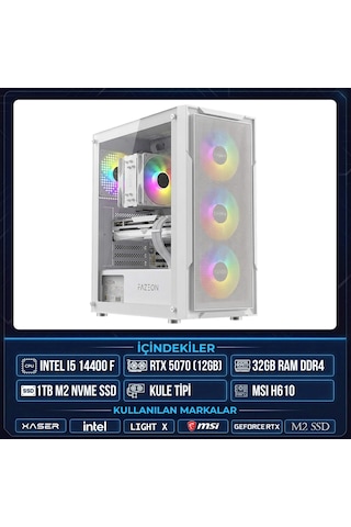 Xaser Light X120 i5-14400F 32 GB 1 TB M.2 NVMe SSD 12 GB RTX5070 Free Dos Masaüstü Oyuncu Bilgisayarı