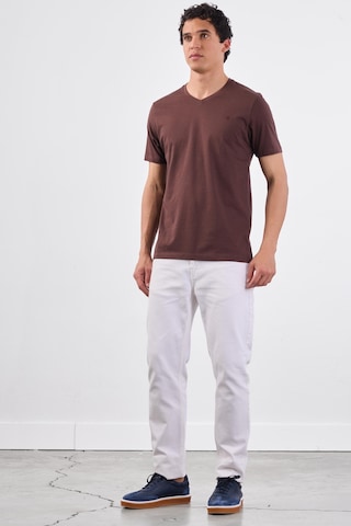 Dufy Kahve V Yaka Pamuklu Düz Renk Slim Fit Erkek T-shirt Kahve