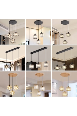 Konesam Modern Üçlü Avize - Yemek Odası, Bar, Koridor İçin Lüks Kristal Dekoratif Aydınlatma Altın Cam Altın