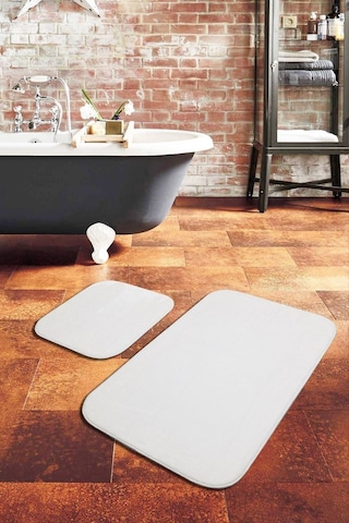 Peluş Banyo Paspas Beyaz Beyaz