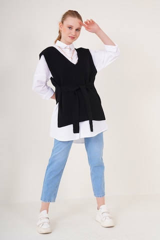 Bigdart 15760 Kuşaklı Triko Süveter - Siyah 001