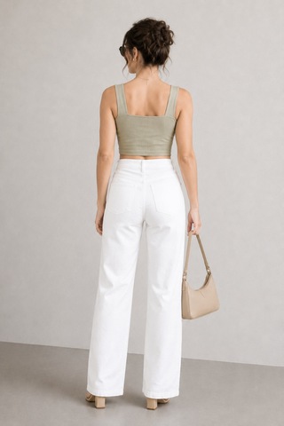 Woddi Heaven Kadın Yüksek Bel Beyaz Salaş Wide Leg Jeans Geniş Paça Palazzo Kot Pantolon