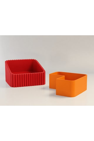 3d Baskı Fıstık Kasesi - Çift Hazneli Kabuk Ayırıcı Sunum Kasesi - Kırmızı Turuncu Diğer