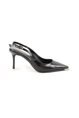 Libero L085.k3080 Kroko Desenli Metal Burunlu Slingback İnce Topuklu Kadın Stiletto Siyah