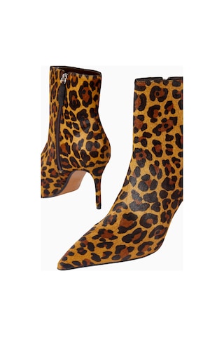 Schutz City Natural 85 Leopar Baskılı, Dana Kuzu Derisi Sivri Burun Lüks Topuklu Bot Kahverengi