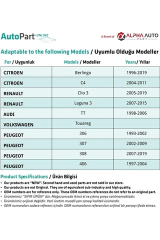 Citroen, Renault, Peugeot İçin Tampon Klipsi-uzun