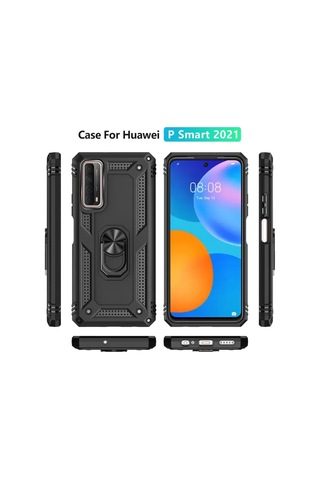 Newface Huawei P Smart 2021 Kılıf Sofya Yüzüklü Silikon Kapak - Siyah Belirtilmemiş