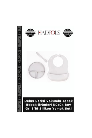 Delux Serisi Vakumlu Tabak Bebek Ürünleri Küçük Boy Gri 3 Lü Silikon Yemek Seti