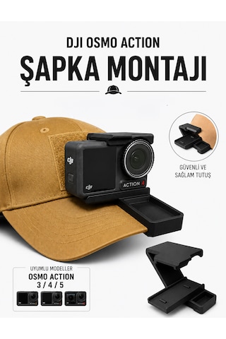 Şapka Tutacağı Djı Osmo Action 3/4/5 Pro Uyumlu Siyah