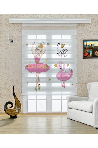 Perdeoutlet38 Baskılı Renkli Pembe Balerin Ve Kuğu Dijital Baskılı Zebra Perde-cocuk Odası-stor Perde Çok Renkli