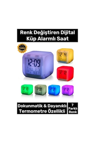 Saat Dijital Led Işıklı Alarm Termometre Takvim Masa Gece Lambası Renk Değiştiren Küp Saat Çok Renkli