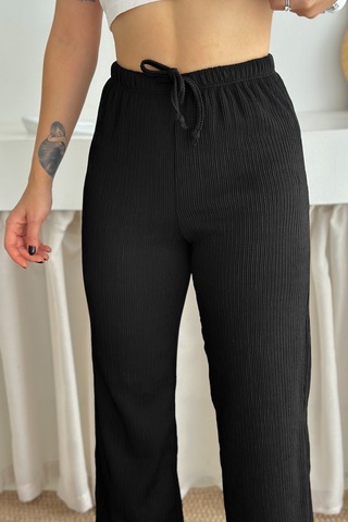 Kadın Bol Paça Sardonlu Kalın Pantolon Kışa Özel & Konforlu Stil Siyah