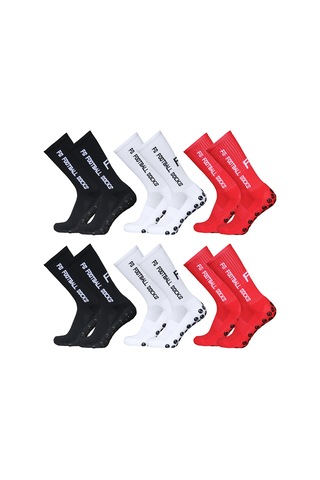 Folinda 6 Çift Futbol Çorabı, Noktalı Yapışkan, 3 Renk Seçeneği Beyaz/siyah/kırmızı , 39-46 Numara Siyah Ve Beyaz Ve Kırmızı