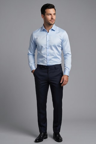 Torivalli Collection Dar Kesim Slimfit Saten Kolay Ütülenebilen Mevsimlik Cepsiz Uzun Kollu Kol Düğmesi Takılabilen Erkek Gömlek Buz Mavi