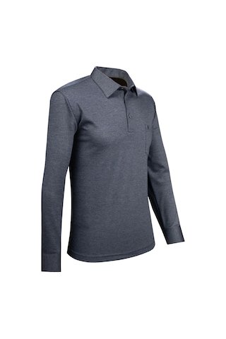 Çizgi Triko Erkek Gömlek Yaka Kol Manşetli Cepli Sweat 4249 Gri Gri