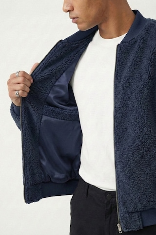 Genius Store Erkek Mont Peluş İçi Astarlı Oversize Geniş Kalıp Sherpa Kuzu Kumaş Spor Mont Lacivert