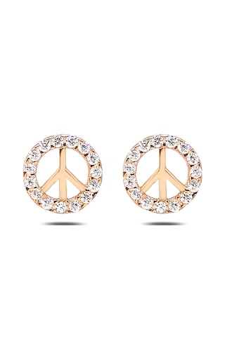 Peace Barış Sembolü Kadın Gümüş Küpe Pembe Altın