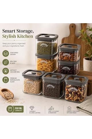 Kilner Borosilikat Cam Kapaklı Saklama Kabı, 500 Ml, Hava Geçirmez, Vakumlu Mühürlü, Bulaşık Makinesinde Yıkanabilir, Kapaklı Saklama Kutusu, Bpa İçer Şeffaf