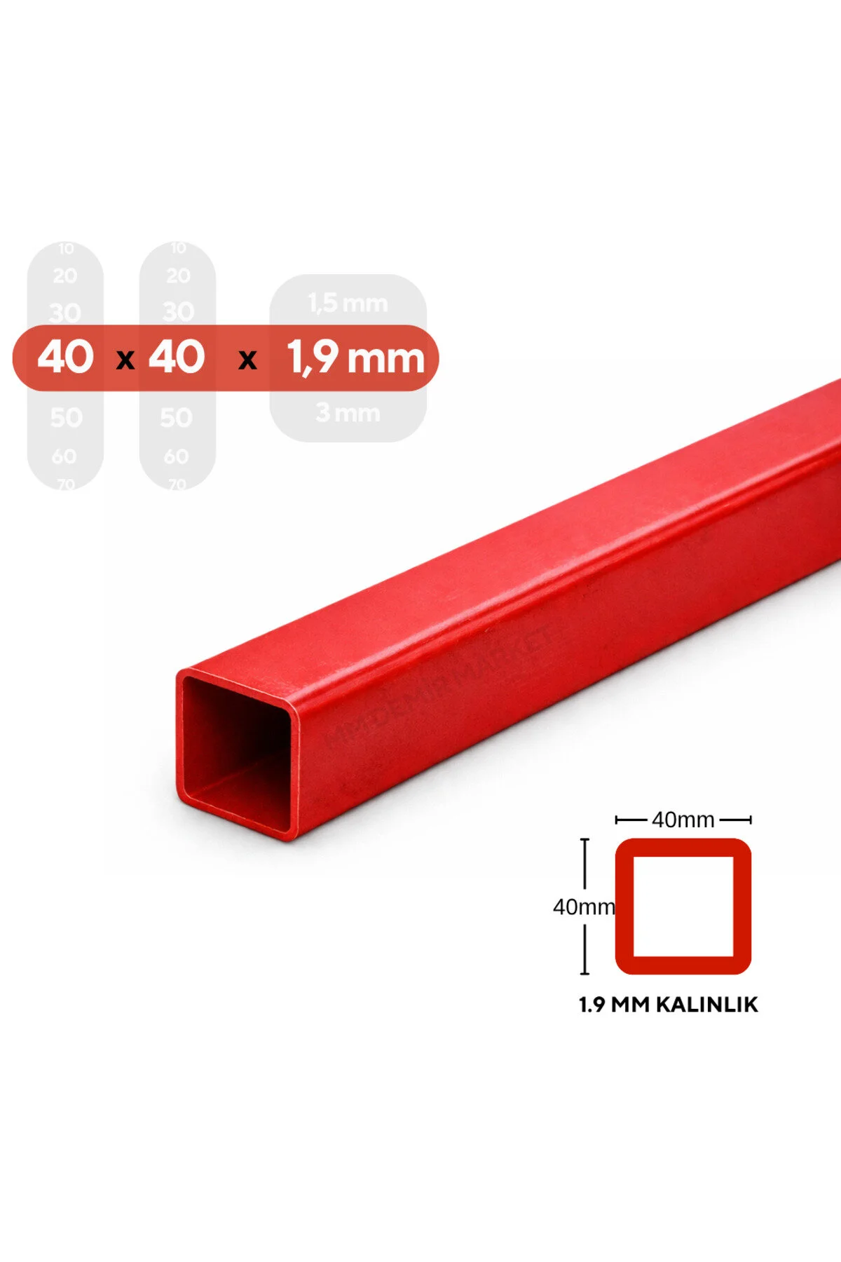 40x40x1,9 Mm Boyalı Kutu Profil 1 Metre Kare Çelik Profil Kaynaklanabilir Metal Profil-mm Demir Market Kiremit